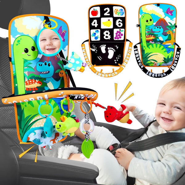 Innofans Baby Car Seat Dinosaurs Toys - Kick and Play Double Sided Infant