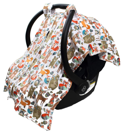 Dear Baby Gear Deluxe Baby Car Seat Canopy Cover - Tribal Woodland Forest Animals, Dot, White