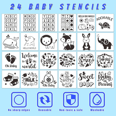 Aisharery Set Bibs Bodysuits Baby Shower Game Sign Newborn Onesies Feeder Gift Fabric Marker Stencils Kit