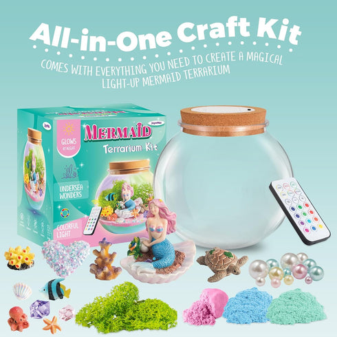 JOYEEMAX 4 5 6 7 8-12 Mermaid Light-Up Terrarium Kit for Kids - LED Night Light Birthday Gift for Girls Ages Year Old