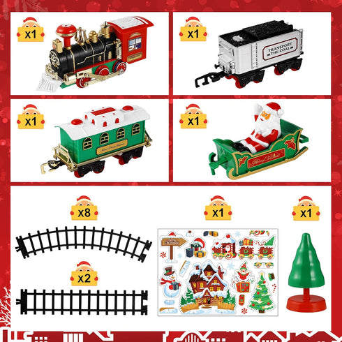 Set 47.2" 4 Set Toyvian Christmas Railway Train with Railway Track & Cars Lights and Sounds Railway,Battery Operated