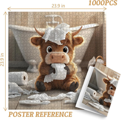 PICKFORU 1000 Highland Cow Puzzles for Adults Pieces,Cute Cow Jigsaw Puzzle, Funny Bathroom Calf Puzzles, Challenging