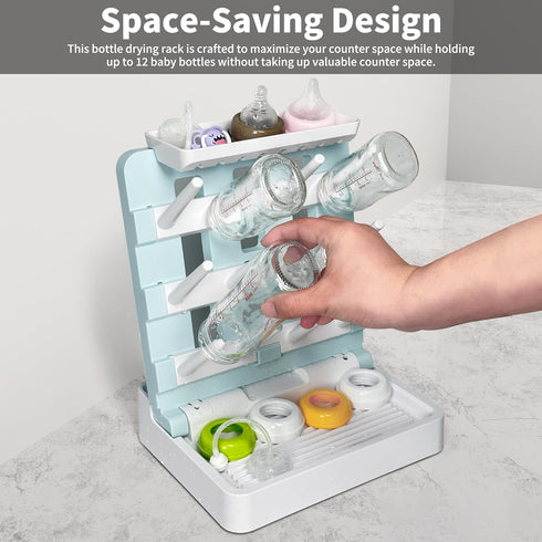 Countertop-Holds 12 Baby Bottle Drying Rack, Vertical Standing Bottle Dryer Rack Holder-Space Saving Baby Bottle Drying