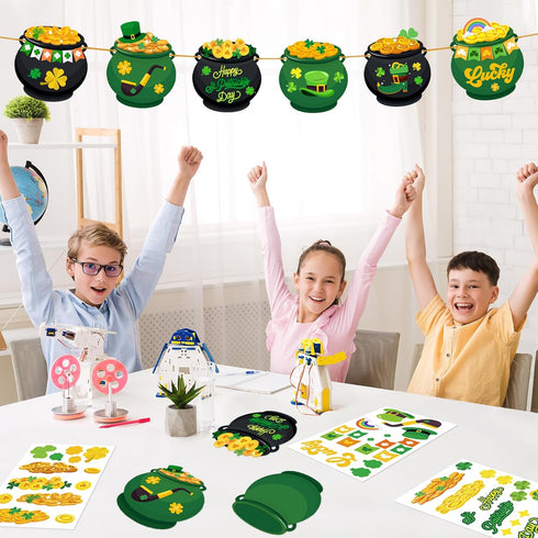 LioNergy 24 Packs St. Patrick's Day Crafts for Kids, DIY Pot of Gold Cutouts Craft Kits Shamrock Gold Coins Leprechaun
