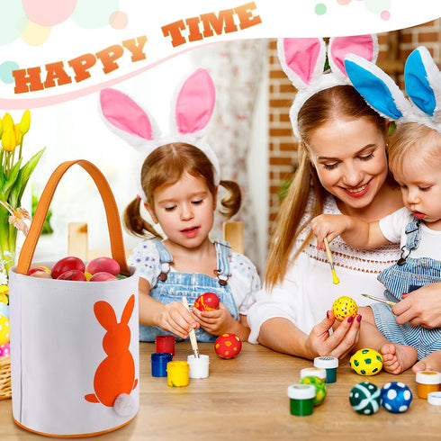 6 Honeydak PCS Easter Eggs Hunt Basket for Kids Bunny Canvas Rabbit Tote Carry Bucket Bags(Fluffy)