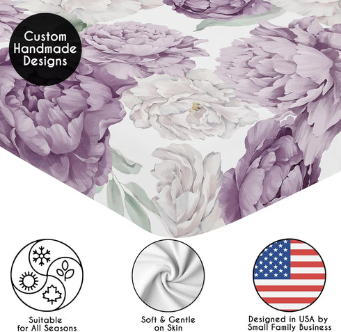 Sweet Jojo Designs Fitted Baby Crib Sheets (Boho Purple Floral) for Girls, Infant Nursery, Toddler Room - Standard Size