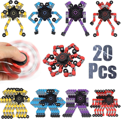LNCOJOLM Easter Basket Stucking Stuffer 20PCS Robot Fidget Spinner Transformable Chain Toy for