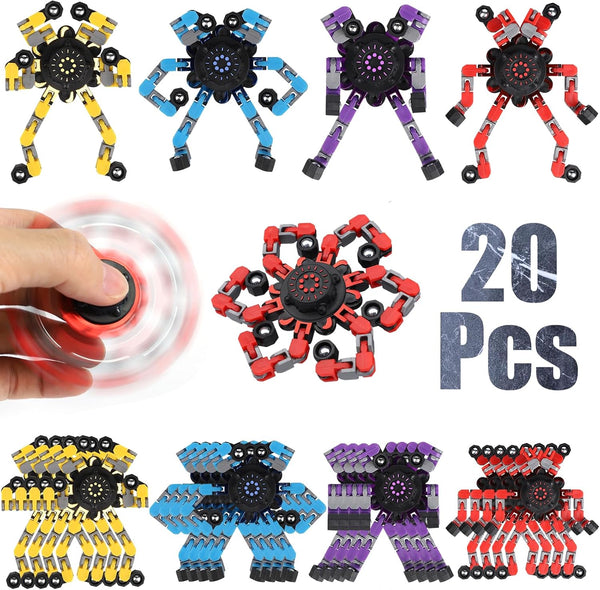 LNCOJOLM Easter Basket Stucking Stuffer 20PCS Robot Fidget Spinner Transformable Chain Toy for