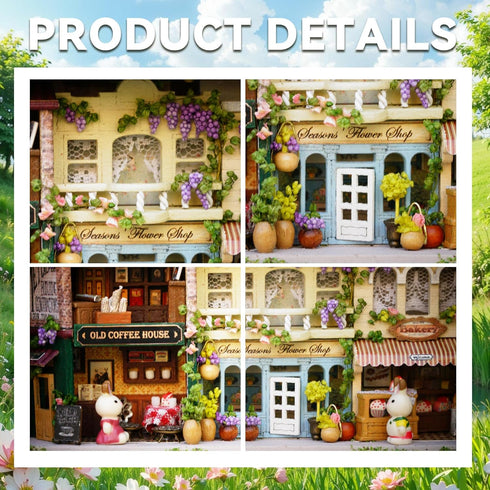 Flever Happy Corner Dollhouse Miniature DIY House Kit with Furniture and Cover for Romantic Valentine's Gift