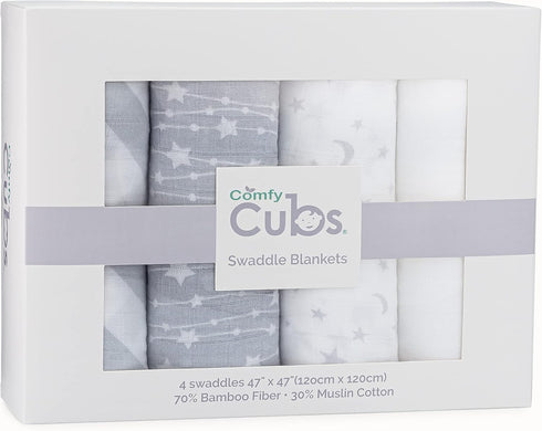 Set Comfy Cubs Muslin Swaddle Blankets and Fitted Crib Sheet
