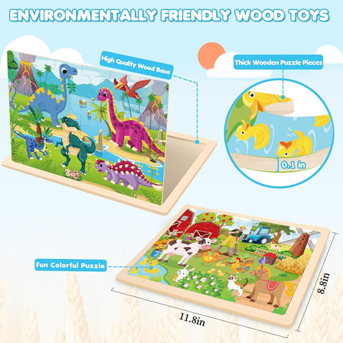 3 4 5 4 Pack 24 Wooden Animals Puzzles for Kids Age Year Old, Pcs Montessori Toddler Jigsaw Puzzles for Girl boy