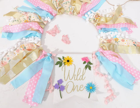 LINLULU 1st Wild flower High Chair Banner - Girls WildOne Birthday Decoration, Floral Theme Highchair Banner, Our