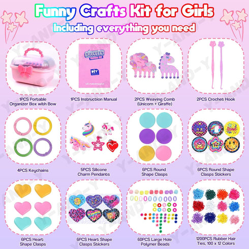 6+ 1200+ DIY Bracelet Making Kit for Kids Age Years Old, Kids Art and Craft Kit, Colorful Hair Ties Rubber Band