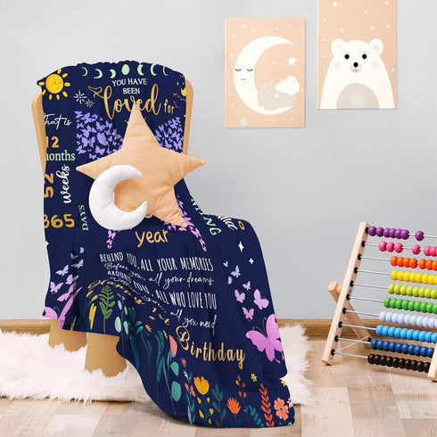1 Year Old Girl Gifts, 1st Birthday Blanket, Happy 1st Birthday Throw Blanket, 50"x40", Butterfly