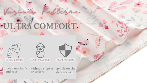 Newborn Floral Print Swaddle Blanket - Stretchy Receiving Blanket with Matching Headband and Beanie (Small Flower and
