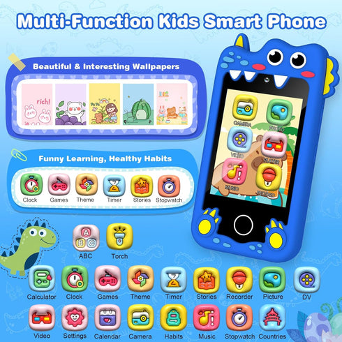 3-6 2.8" 28 MP3 32GB M SANMERSEN Dinosaur Kids Smart Phone for Year Olds Touchscreen, Dual Camera, Learning Games