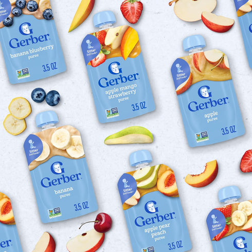 2 2 12-Pack Gerber Stage Baby Food, Apple Sweet Potato Cinnamon Puree Pouch, Servings of Fruit & Veggie, No Added