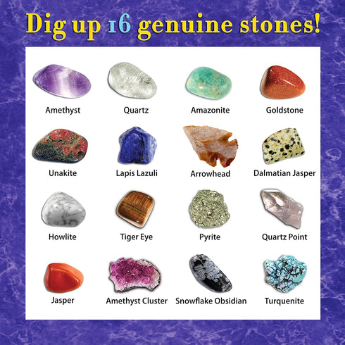 DANCING BEAR Gem Dig Kit - Excavate 16 Gems & Crystals, STEM Education Gift Set for Kids