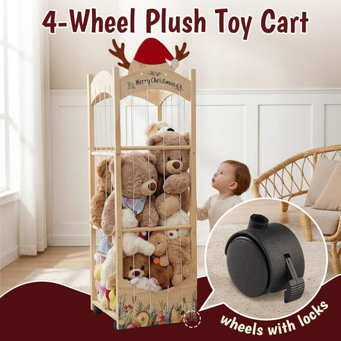 Stuffed Animal Storage,Christmas Reindeer Stuffed Animal Organizer, Movable Stuffed Animal Holder with Elastic Cords