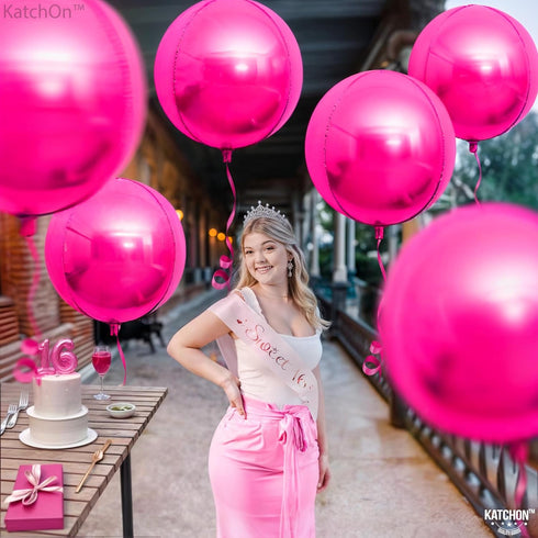 KatchOn Big Hot Pink Balloons, 22 Inch, Pack of 6, Mylar Balloons for Pink Party Decorations, Birthday, Gender Reveal.