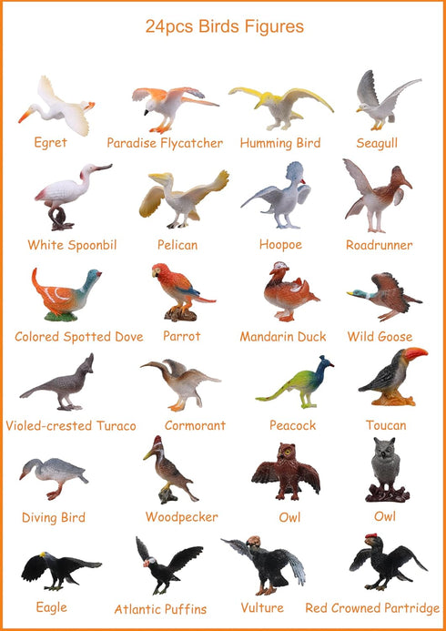 Realistic Bird Figurines, 24pcs Eagle, Parrot, Robin, Owl Toys, Educational Dollhouse Accessories, Birthday Cake Topper