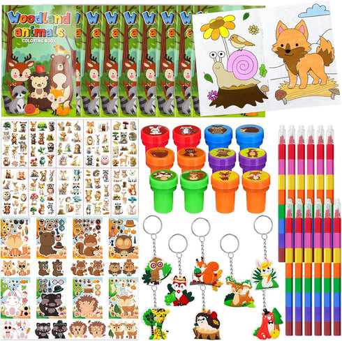 Cinrobiye 72 Pcs Woodland Animals Party Favors, Forest Creatures Coloring Books Crayons