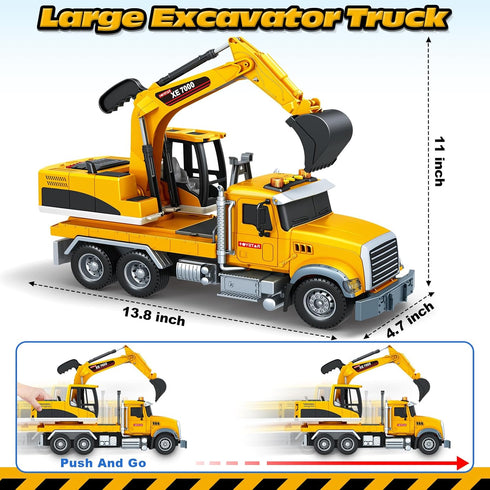 3 4 5 6 7 8 15" Bstoyder Kids Toys for Years Old Boys, Excavator Truck Toy with Lights, Sounds, Toddler Friction