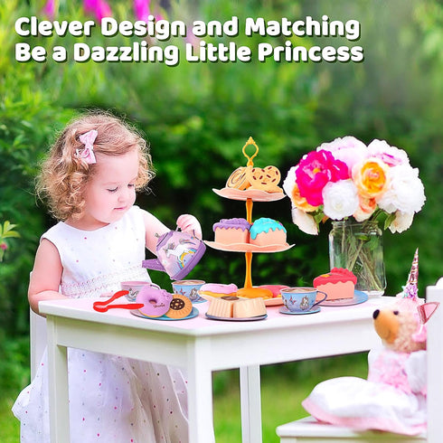 55Pcs Set Set, Set,Kids Set 3-5, 4 Tea Party for Little Girls, Princess Tea Party Unicorn Kid Tin Tea Kitchen Pretend