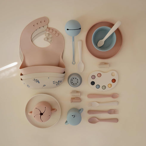 mushie Adjustable Fit Silicone Baby Bib | Waterproof Bibs (Blush)