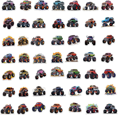 50PCS Monster Truck Stickers, Waterproof Car Stickers for Kids, Cool Gifts for Water Bottles, Skateboard, Laptop
