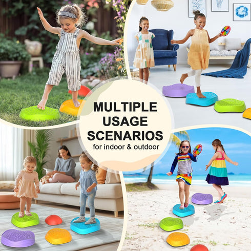 OZMI Balance Stepping Stones for Kids, 5 Pcs Non-Slip Plastic Kit with Storage Bag for Indoor Outdoor Play
