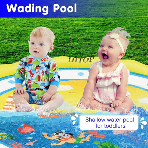 HITOP Kids Sprinklers for Outside - Splash Pad for Toddlers & Baby Pool 3-in-1 60" Water Toys