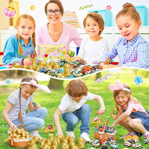24 SevenQ Toy Cars Easter Basket Stuffers Pcs, Prefilled Easter Egg Fillers Race Car Party Favors for Kids Birthday