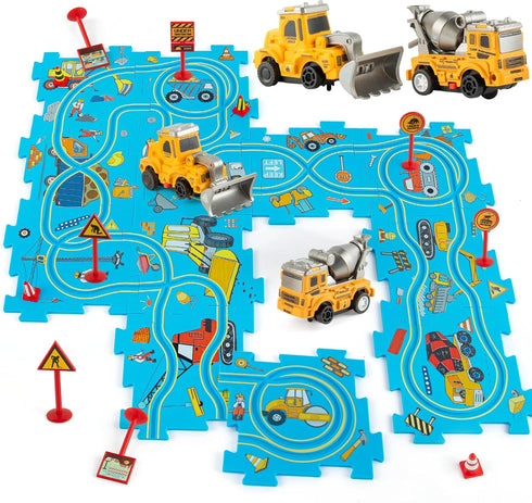 Plastic Puzzles for Kids Ages 3-5 with Toy Car Bulldozer + Cement