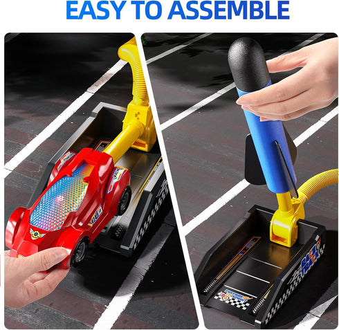 NIPLOOOW 2 6 3 4 5 6 7 8 Rocket Toy Car Launcher, Race Car and Foam Rockets, Outdoor Outside Backyard Toys for Boys