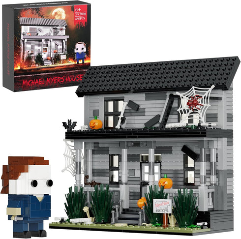 Michael Myers Figure & House Building Blocks Kits - Horror Movie Halloween Collectible Toy (586 Pieces) for Fans