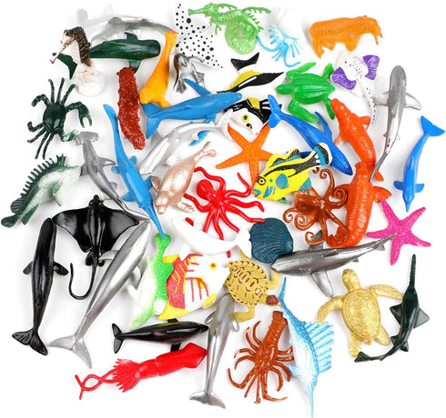 46 Pack Mini Ocean Sea Animals Toys, Assorted Vinyl Plastic Figures for Kids Party Favors