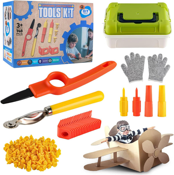 Zitranse Cardboard Cutting Tools for Kids with Storage box,Safe DIY Cutter,148 PCS Construction