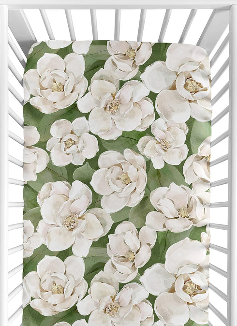 Sweet Jojo Designs Sage Green Boho Flower Floral Girl Baby Fitted Crib