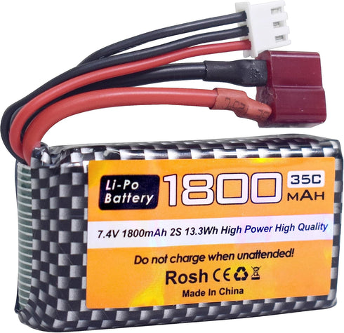 2PCS 7.4V 35C 1800mAh Lithium Battery with USB Charging Cable for WLTYOS K929-B A959-B 12401 12402 12403 12404
