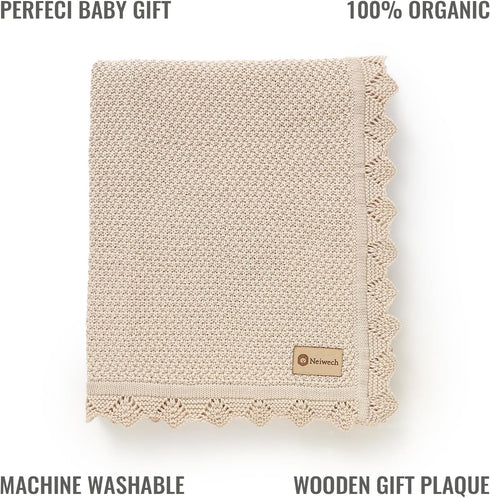 Neiwech 30x40 Inch Organic Cotton Baby Blanket Knit Soft Receiving Swaddling Crib Nursery Blankets for Newborns Infants