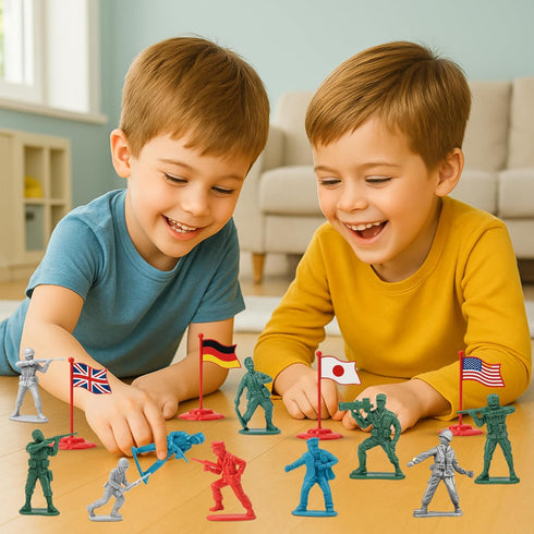 Playset Set (200 Liberty Imports Army Men Toy Soldiers Bucket WWII Action Figures with Military Vehicles, Accessories