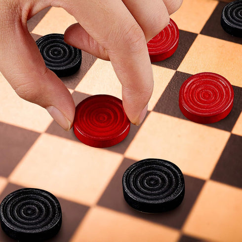 24 Pieces Wooden Checkers - 1.06 Inch Checkers Board Game Pieces in Drawstring Storage Pouch, Red and Black