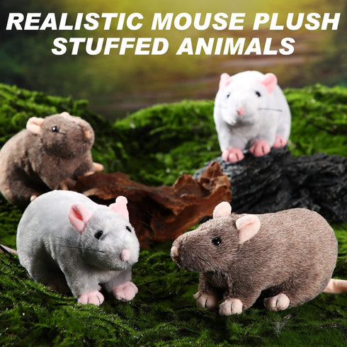 Honoson 8 Pcs Realistic Rat Plush Stuffed Animals, 7 Inch Brown & Gray Mouse Plushies for Party Favors