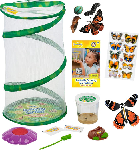 Insect Lore Butterfly Garden - 8" Habitat with 1 Cup Live Baby Caterpillars, Life Cycle Figurines & Stickers Gift Set