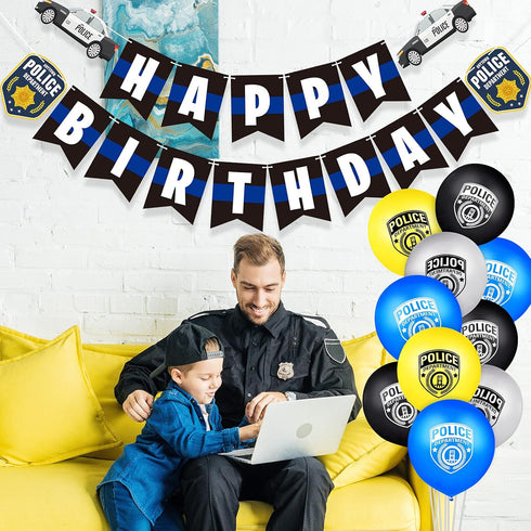 Sumind 32 Pieces Police Party Decorations Set - Police Academy Graduation Party Swirls with 20 Balloons, 2 Banners