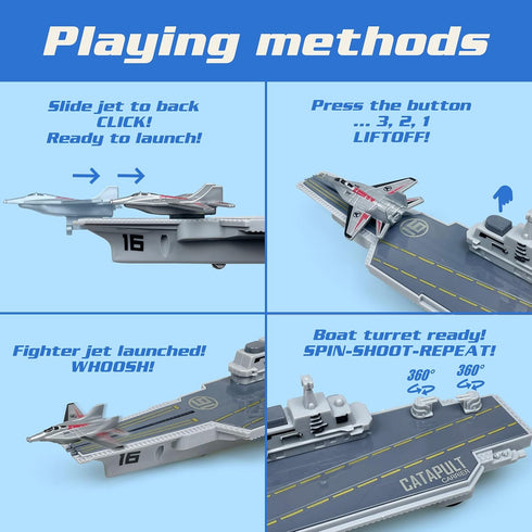 Playset, 12 3 3 3 4 5 6 Aircraft Carrier Toy Military Toys, Launch Battleship Toy with Pcs Green Army Men, Small Yets