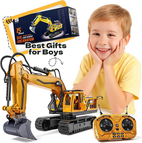 3 4 5 6 7 8 15 2.2 lb 4-6 RC Excavator Toys for Year Old Toddler Boys, Channel Remote Control Construction Toys