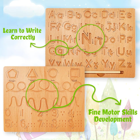 TanFans Wooden Alphabet Tracing Board, Montessori Educational Toy for Preschool, Fine Motor Skills Development Tool