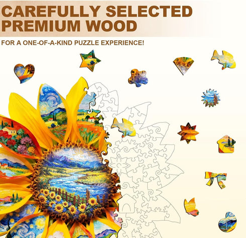 245 13.4 13.1in Wooden Sunflower Puzzles Adults, Flower Shaped Wood Puzzle Pieces, Oil Painting Puzzles, Christmas